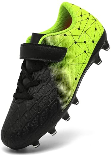 DimaiGlobal Scarpe da Calcio Bambini Ragazzi con Tacchetti Bassi Professionali Scarpe da Calcetto Futsal e Allenamento per Interno/Esterno - Antiscivolo Junior 34EU Nero/Verde