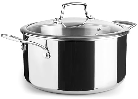 Lacor - 60874 - Casseruola Trichef, 5 L, 24 cm, Acciaio Inox 18/10 e Alluminio 1060 a Tre Strati, Maniglie e Manopola in Acciaio Pressofuso, Adatta per Induzione, Forno e Lavastoviglie