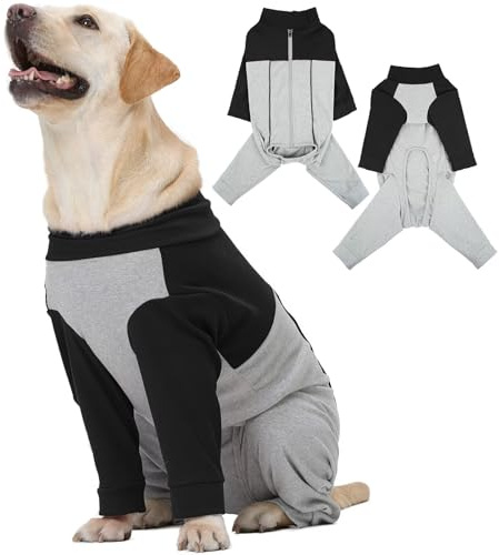 IECOii Dog Bodysuit After Op,4 Legs Long Sleeves Dog Elbow Protection for Front Rear Legs,Elastic Pet Onesie Clothes Protect Joints,Wound Protection Anti-hair Anti Licking Pet Pajamas PJS,Black 2XL