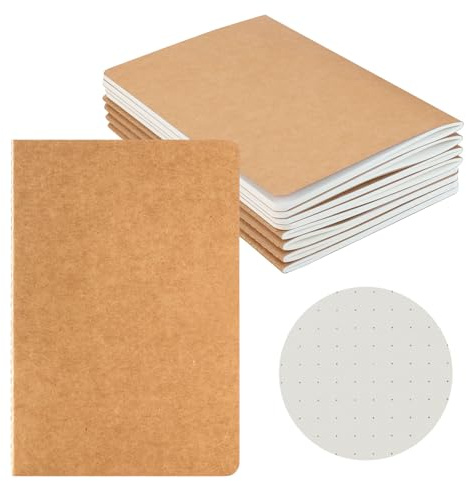 HOMEMARS A5-anteckningsbok, 100 g/m², tjockt papper, 8-pack, 14 x 21 cm, 60 sidor, punktad anteckningsbok för studenter, skrivning, klassrum, resa, affärer, kartongfodral, memodagbok