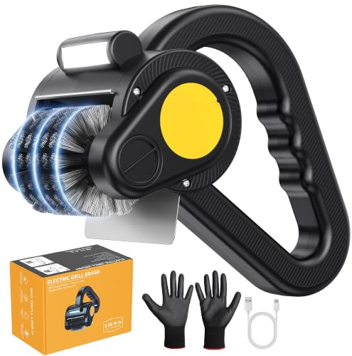 Spazzola Elettrica per Barbecue, Pulisci Griglia BBQ Elettrico Ricaricabile con Testina in Acciaio Inossidabile, Luce LED, Autonomia 150 Min, Grill Brush Griglie per Alla Maggior Parte dei BBQ, Nero