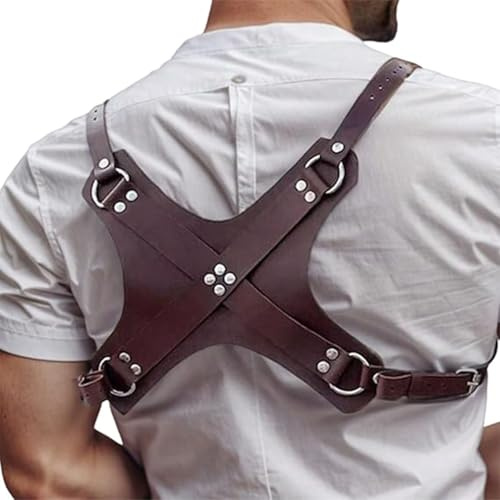 Men’s Brown PU Leather Chest Harness – Adjustable X-Back Buckle Straps