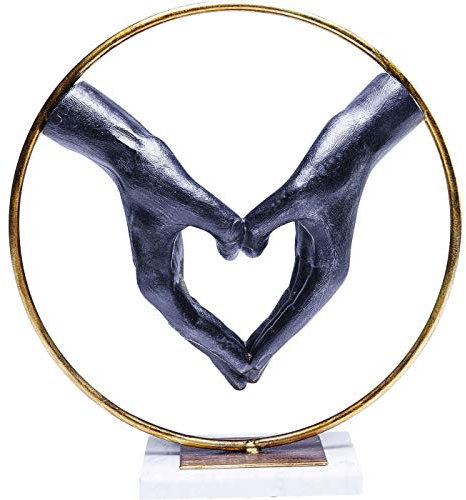 Kare Design Deko Objekt Elements Heart Hand, Schwarz/Gold, Dekoration, Herz Hände, Marmor Sockel, 34x32x11 cm (H/B/T)