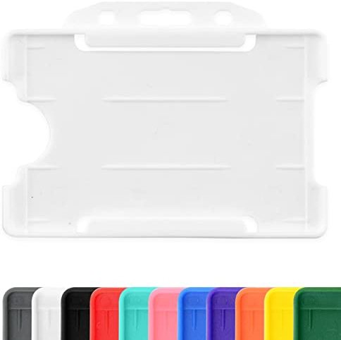 White Single-Sided Rigid Slide in Open Faced ID Card Badge Holders Horizontal/Landscape Identity Plastic Pass Protector - Holds a 86mm 54mm cr80 Credit Card Sized Pack of 100