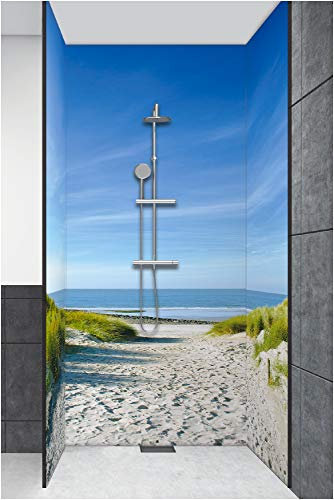 ARTland Duschrückwand Eck mit Motiv Alu Rückwand Dusche Bad Verkleidung wasserfest Duschwand Größe personalisiert 3 Segmente Natur Strand Nordsee Meer Sand Dünen T9EX