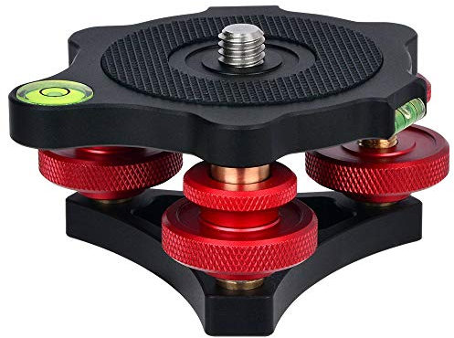 Koolehaoda Leveler Base de nivellement avec Niveau à Bulle et vis 3/8, 3 Cadrans avec réglage de précision +/-5 degrés, Construction en Alliage d'aluminium pour trépied d'appareil Photo