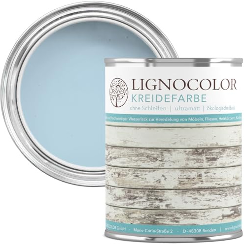 Lignocolor Kreidefarbe Shabby Chic Lack Landhaus Stil Vintage Look Chalky 1kg (Ice Blue 007)