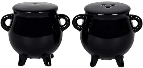 Tech Island Salt and Pepper Grinder Pots, Cauldron Cruet Set of 2, Salt and Pepper Shaker with Rubber Bottom Stopper – Condiment Houseware Ceramic Salt Pepper Shaker Set