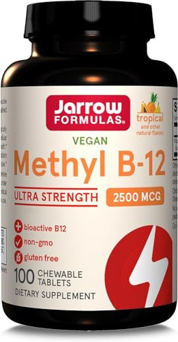 Jarrow Formulas, Metil B-12, Metilcobalamina, 2.500mcg, Deposito per 5 Giorni, Gusto Tropicale, 100 Compresse vegane, Testato in Laboratorio, Senza Glutine, Vegetariano, Senza Soia, Non OGM