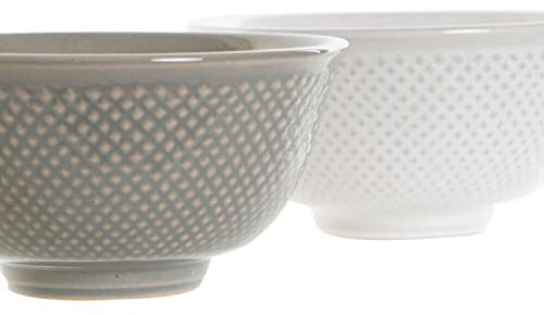 DKD Home Decor Cuenco de la Marca, Color Blanco y Gris, de Porcelana (12,5 x 12,5 x 6,5 centímetros) (2 Unidades)