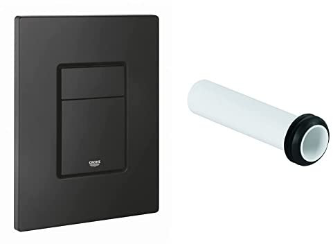 GROHE 38966KF0 Even Flush Plate, matt Black & 37489000 | Extension for Concealed Cisterns, White, 200mm