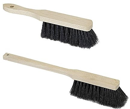 Set 1 spazzola industriale da 28 cm + 1 spazzola a mano con manico lungo 43 cm scopa a mano (capelli naturali neri)