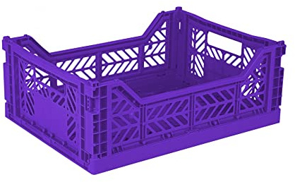 AYKASA Cassetta pieghevole, cassetta pieghevole stabile in plastica, impilabile, viola, midi (40 x 30 x 14 cm)