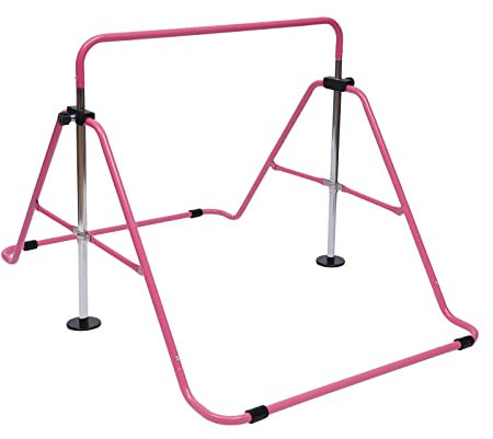 LUNICASHA Turnreck Gymnastik, Kinder Gymnastikstange Höhenverstellbare, Reck Indoor, Garten Reck Reckanlage, Turnstange Garten, Klappbare Horizontale Stange, Gymnastik-Ausrüstung für Zuhause, Rosa
