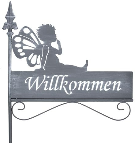 Spetebo Spina da giardino con scritta 128 x 42 cm – BENVENUTO – Spina decorativa per aiuole in metallo grigio – primavera estate aiuola in metallo con picchetto