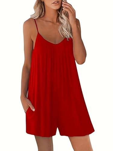 Haibang Mono Mujer Verano Corto Sin Mangas Elegante Peto Mujer Verano Espaguetis Sueltos Jumpsuit Casual Monos de Mujer Cortos Una Pieza Mono Pantalon con Bolsillos Informal Playa Playsuit