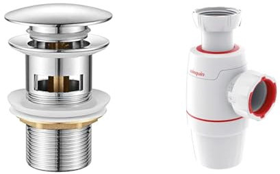 IBERGRIF M20502 vidage Salle de Bain, Bonde de Lavabo Pop Up, Chromé, Argent & Wirquin 30722152 Siphon lavabo Néo D32 zéro fuite, blanc