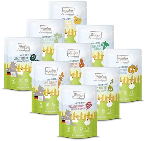 MjAMjAM - Premium Nassfutter für Katzen - Chicks & Friends Box, 9er Pack (9 x 300g), getreidefrei mit extra Fleisch