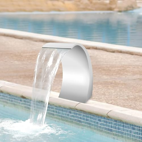 Fuente curvada de acero inoxidable para estanques de jardín, estanques de patio o piscinas