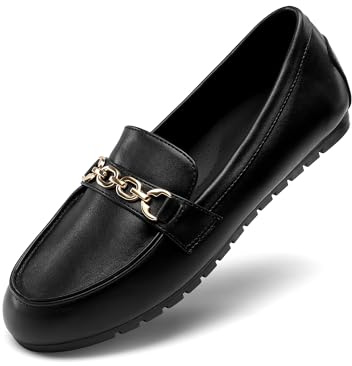 DREAM PAIRS Mocassins Femme Confortables à Enfiler, Chaussures Plates Décontractées Légères pour Travail, Marche, Voyage et Loisirs,Size 39,Noir-PU,DWUMSP2501