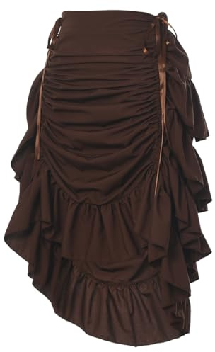 GRACEART Kvinnor viktoriansk steampunk-kjol justerbar volang gotisk vintage kjol halloween outfit medeltida vampyrdräkt, Fyrvägs stretch (brun), S