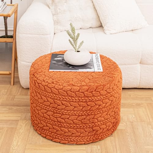 Ottoman Footrest,Round Pouf Footstool,Beanbag Ottoman,Burnt Orange,20x14 In