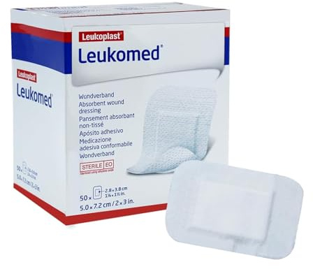 BSN Leukomed Steriler Wundverband 5x7,2 cm, Sterile Pflaster Starke Klebekraft Pflaster Schützt bei Schnittwunden & Kratzern Wundpflaster Einzeln verpackt 50 Stück. BSN-72380-00