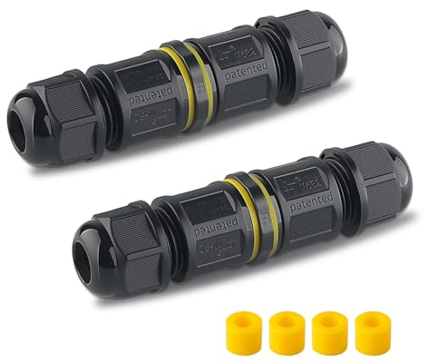 Waterproof Junction Box Outdoor Cable Connector, IP68 Connector External Sleeve Coupler Ø 0.5mm-1.5mm,Black 2-Pack