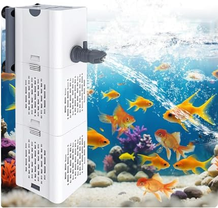 BAIFULAI Filtro de acuario: 6 W, 500 L/h, filtro interior para acuario con 2 salidas de agua, bomba de filtro silenciosa para tanque de tortuga de peces de 35 – 80 l, para filtración de agua y