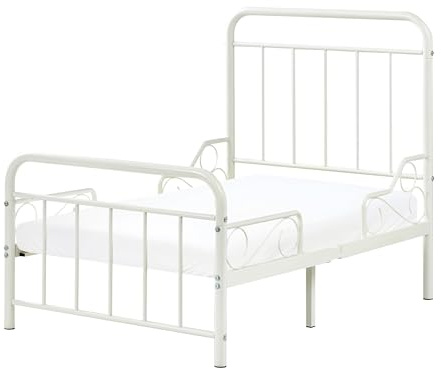 Beliani Cama Infantil Extensible de Hierro Metal 90 x130/160/200 cm con somier de láminas Blanco Crema Anais