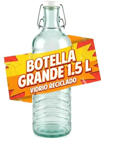 Viste-lo Botella Cristal Vidrio Reciclado Con Tapón Hermético Amarre Metálico Ecológica Resistente Para Agua Zumo Bebidas Frías Uso Diario Lavavajillas Oficina Hogar Cocina Exterior (Rallada 1.5 L)