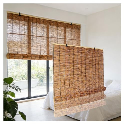 Bambu-rullgardiner 30 90 150 50 cm, Trådlösa Bambu-rullgardiner för Uteplatser, Enkla Att Installera, Ger Avskildhet, Hållbara Romerska Gardiner för Sovrum Balkong(W85cm x H122cm)