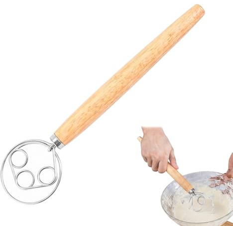 Frusta Danese per Impasto in Acciaio Inox, Frusta a Mano, Frusta da Cucina, Frusta a Spirale Manuale Professionale a 3 Cerchi per Pane, Pizza e Pasticceria, 33cm