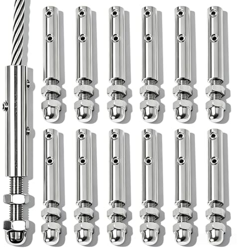 12 Stück Drahtseilterminal Schraubterminal,2 MM Seilspanner Edelstahl Mit Schraubenschlüssel,Schraubterminal Für Drahtseil,Spannterminal Seilterminal Für Geländerfüllung,Abspannung