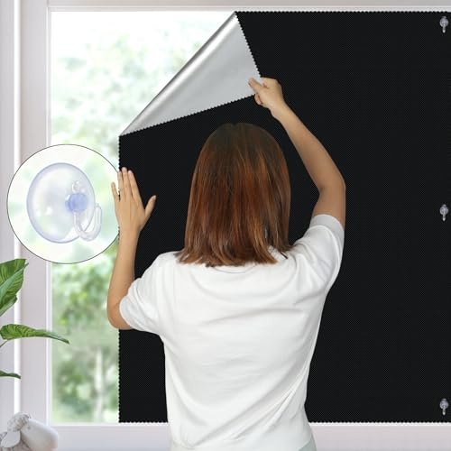 NUTKIT Store Fenêtre de Toit sans Percage, Rideau Occultant Thermiques | 96x93CM Store pour fenetre de Toit avec 6 Ventouse, Revêtement Argenté, Protection Solaire, Store Lucarne Opaque,pour Fenêtre