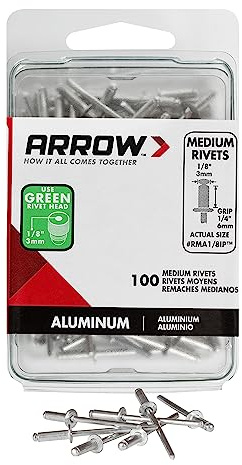 Arrow Fastener RMA1/8IP Medium Aluminum 1/8-Inch Pop Rivets for Metal, Fabric, Leather, and Auto Repair, 100-Pack