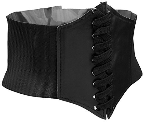 Cutefly Damen Korsage Unterbrustkorsett Kunstleder Bauchweg Corsage Waist Cincher Top Tailenmieder Dessous Taillengürtel Hüftgurt - Schwarz, Einheitsgröße