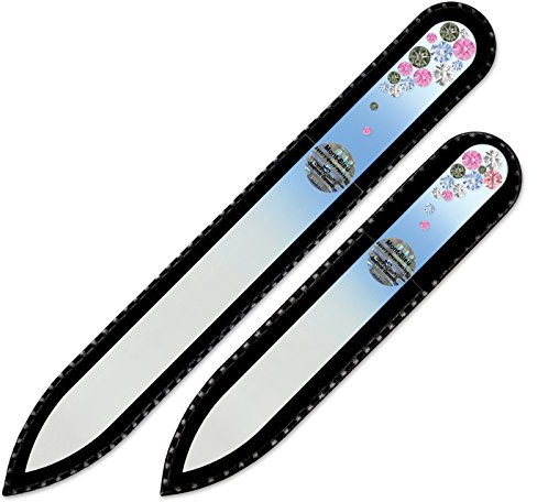 Mont Bleu Lima de Uñas de Cristal decoradas con cristales - conjunto de 2 - vidrio templado checo auténtico - Fabricado a mano en la República Checa