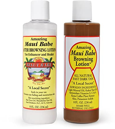 Maui Babe Before And After Browning Lotion, [2-Pack]- Before And After Sun Tan, Made In USA, 8 Ounces