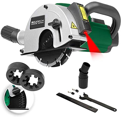 Máquina ranuradora de 1700W para pistas de pared con guía láser, 2 cuchillas de diamante y adaptador para aspiradora - Máquina ranuradora para mampostería y placas de yeso con cable de 3MT