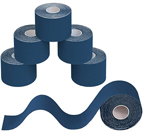BB Sport 6 Rollen Kinesiologie Tape 5 cm x 5 m Viele Farben E-Book Anwendungsbroschüre Physio Tape Set Elastisch Wasserfest Muskelstraffende Bänder, Farbe:dunkelblau