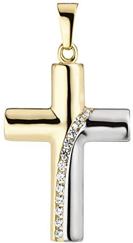 Jobo Damen-Anhänger Kreuz aus 8 Karat 333 Gold Bicolor mit 12 Zirkonia