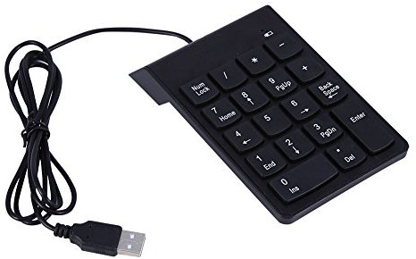 Elprico USB Numeric Keypad, Black Mini Number Pad Numpad with USB Interface, 18 Numeric Keypad for Laptop Desktop