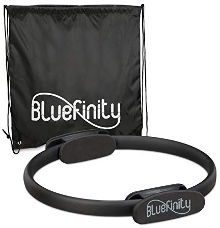 Bluefinity Aro Pilates con Ejercicios, Agarraderas, Acolchado, Anillo Resistencia, Yoga, Fibra de Vidrio, Ø 37cm, Negro