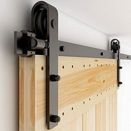 WOLFBIRD 173CM / 5.6FT Herraje Para Puerta Corredera Kit, Accesorios Herraje Corredera, El kit de Riel Puerta Corredera de Granero,Forma Clásica.