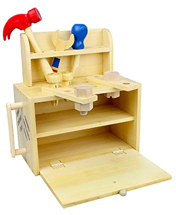 Udeas Maletín de Herramientas para de Madera, Juego de Herramientas para niños con Banco de Trabajo, Herramientas de Madera, Juguetes educativos, Juguetes Infantiles con Diferentes Piezas de Madera