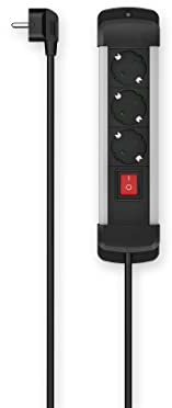 Hama Steckdosenleiste 3-fach, Schalter, Wandmontage, 3m (Alu, Schwarz)