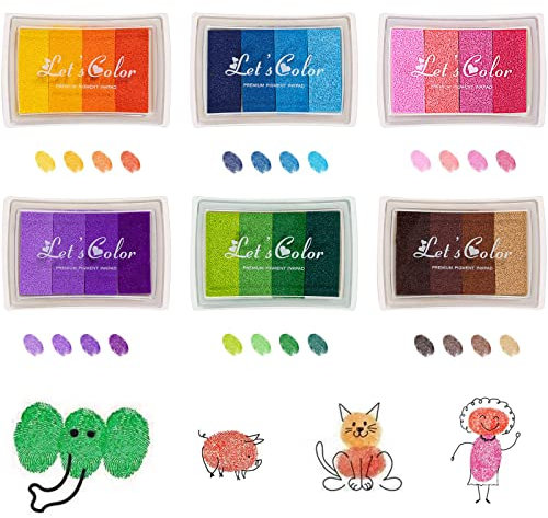 Ksvaye 24 Farben Stempelkissen Kinder Ungiftig Abwaschbar Stempelkissen Bunt Fingerabdruck Set Fingerstempelfarbe Stamp Pad für Silikonstempel Scrapbook Papier Handwerk Malerei (6 Stück)