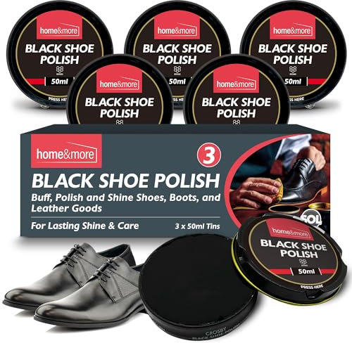 6 pezzi Crosby Black Shoe Polish,50 ml di latta nero,Smalto per scarpe in pelle nera con cera d'api e cera di carnauba per una lucentezza e una cura duratura, Nero , Taglia unica