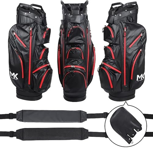 MK GolfBag Tour Pro Trolleybag 14 Fächer Getränkekühlfach Golftasche Rot wasserdicht Bag Golf und 12 Golfbälle gratis Paket (Blau)
